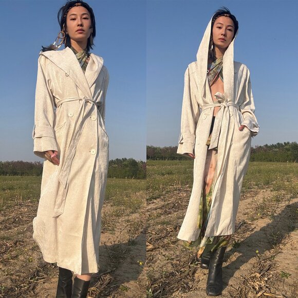 Ann Demeulemeester Off-White Hooded Trench Coat - Picture 7 of 10